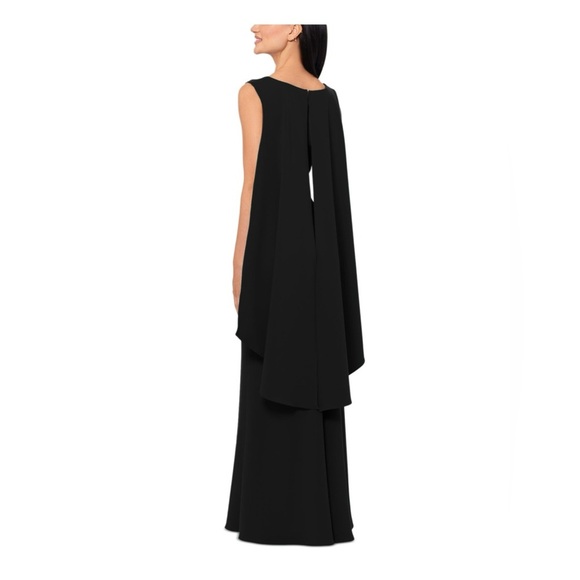 NWT!! Xscape - Black Pleated Cape Overlay Sleeveless Formal Sheath Dress - 14 - Picture 2 of 10